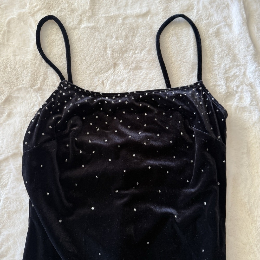 90s Y2K Rampage Black Velvet Glitter Bodycon Midi Dress Small Formal Prom - Picture 11 of 11